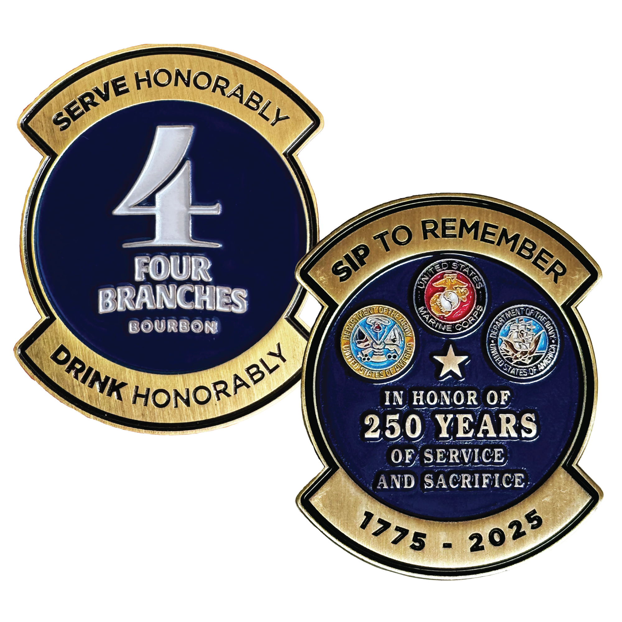 Limited Edition Challenge Coin - US Military 250th Anniversary - Army, Navy & Marine Corps